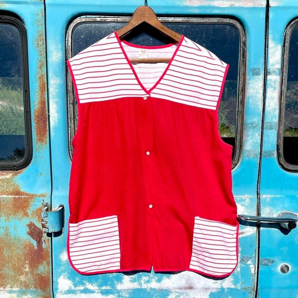 70s artistic creation red & white striped cotton artist smock shirt
